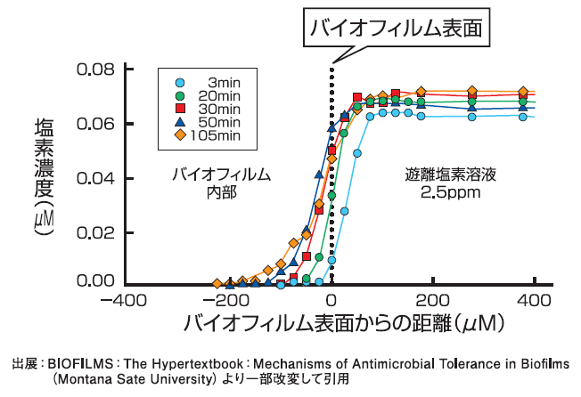 バイオフィルムに対する塩素消毒の効果